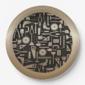 ブラック&金ゴールドワークショップツール紙プレート ペーパープレート (正面)