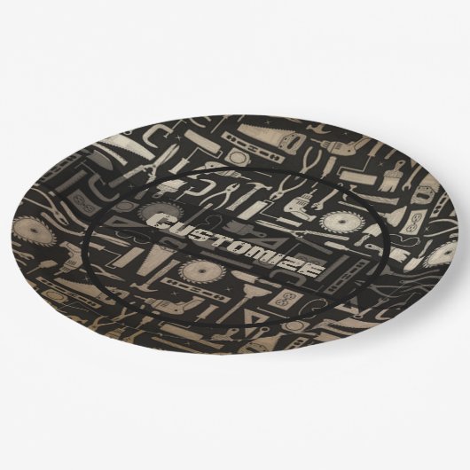 ブラック&金ゴールドワークショップツール ペーパープレート (アングル)