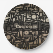 ブラック&金ゴールドワークショップツール ペーパープレート (正面)