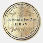 ブラック&金ゴールドヴィンテージシャンデリアラブバード結婚ズ ラウンドシール (正面)