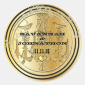 ブラック&金ゴールドヴィンテージシャンデリアラブバード結婚ズ ラウンドシール (正面)