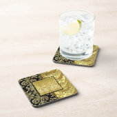 ブラック&金ゴールドヴィンテージフローラダマスクパターン コースター (右側)