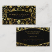 ブラック&金ゴールドヴィンテージフローラダマスク2c 名刺 (正面/裏面)