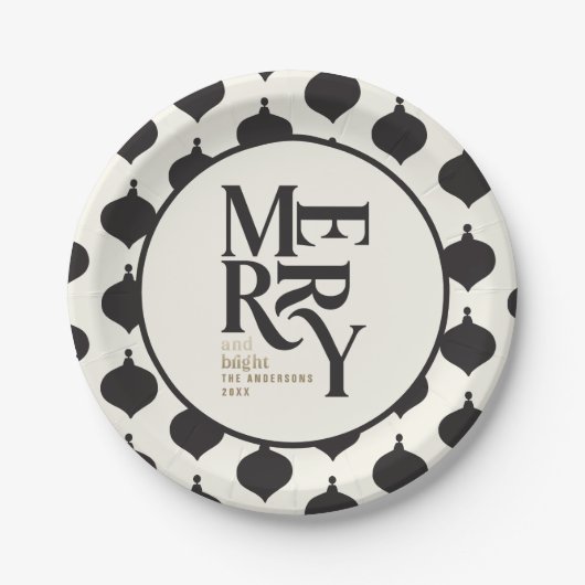 ブラック&金ゴールドヴィンテージメリークリツマスパーティー ペーパープレート (正面)