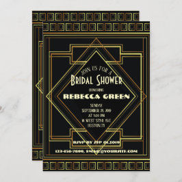 ブラック&金ゴールドヴィンテージ素晴らしギャツビーブライダルシャワー 招待状