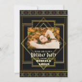 ブラック&金ゴールドヴィンテージ素晴らしギャツビー誕生日パーティー 招待状 (正面)