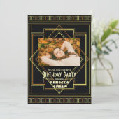 ブラック&金ゴールドヴィンテージ素晴らしギャツビー誕生日パーティー 招待状 (スタンド正面)