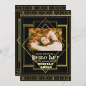 ブラック&金ゴールドヴィンテージ素晴らしギャツビー誕生日パーティー 招待状 (正面/裏面)