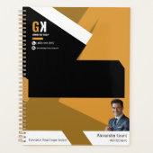 ブラック&金ゴールド不動産仲介業者デザイン、実在エステートエージェント プランナー手帳 (正面)