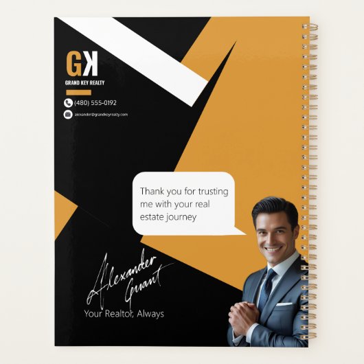 ブラック&金ゴールド不動産仲介業者デザイン、実在エステートエージェント プランナー手帳 (裏面)