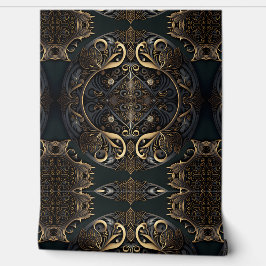 ブラック&金ゴールド中世の彫刻された装飾シールド 壁紙