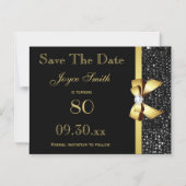 ブラック&金ゴールド任意の年齢誕生日日付の保存 マグネット招待状 (正面)