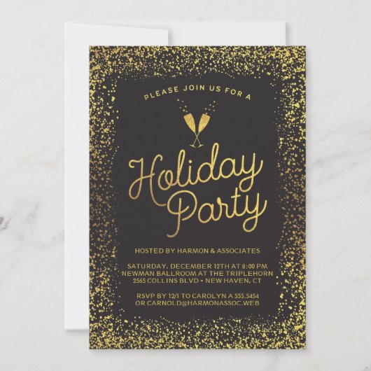 ブラック&金ゴールド企業のホリデーパーティー 招待状 (正面)