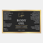 ブラック&金ゴールド体油4 OZコスメティックボトルラベル 長方形シール (正面)