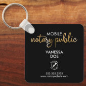 ブラック&金ゴールド公証人QRコードロゴビジネススクエア キーホルダー (正面)