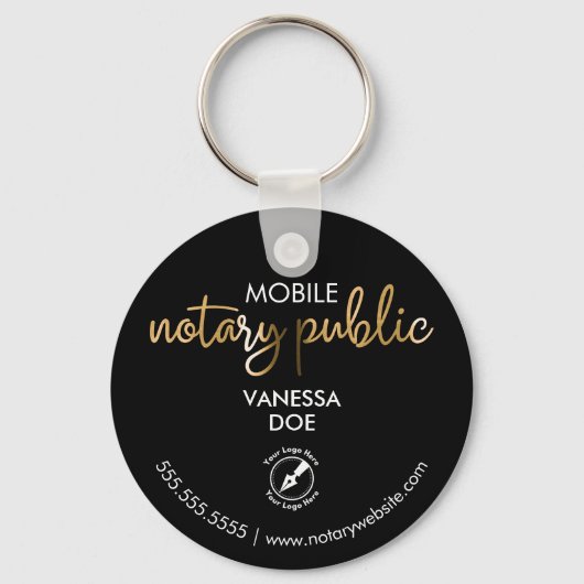 ブラック&金ゴールド公証人QRコードロゴビジネスプロモーション キーホルダー (正面)