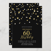 ブラック&金ゴールド六角紙吹雪60th誕生日パーティー 招待状 (正面/裏面)