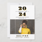 ブラック+金ゴールド写真の卒業発表 案内状 (正面)