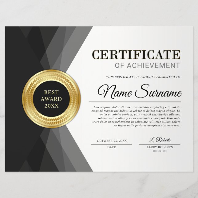 ブラック&金ゴールド功労証明書賞 (正面)