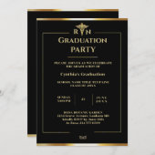 ブラック&金ゴールド医学卒業パーティー 招待状 (正面/裏面)