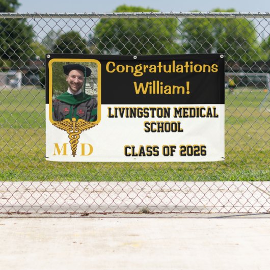 ブラック&金ゴールド医学校卒業 横断幕 (インサイチュ)