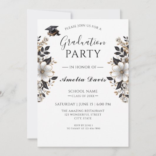 ブラック&金ゴールド卒業お祝い招待状 招待状 (正面)