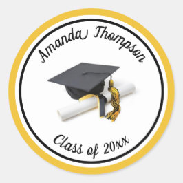 ブラック&金ゴールド卒業キャップ&タッセル ラウンドシール