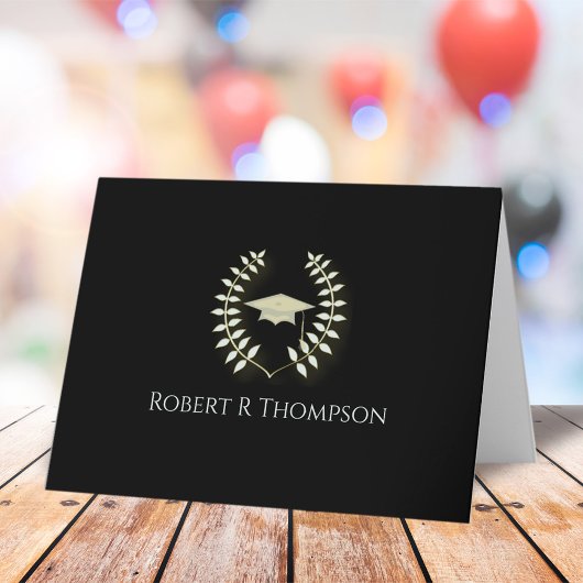 ブラック&金ゴールド卒業クラシックカスタム サンキューカード