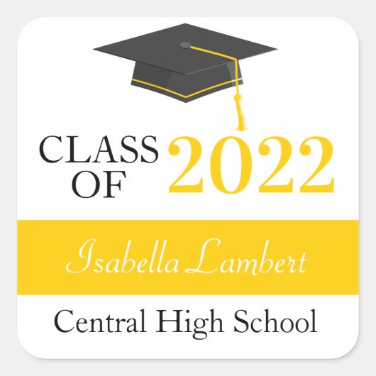 ブラック&金ゴールド卒業パーティーのお気に入りラベル スクエアシール (正面)