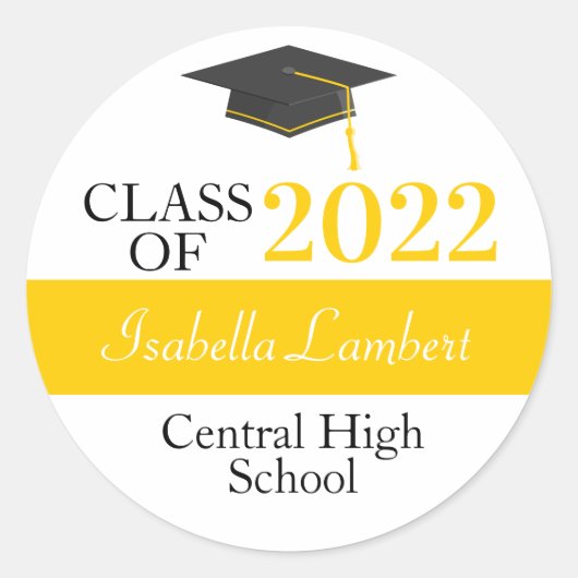 ブラック&金ゴールド卒業パーティー好意ステッカー ラウンドシール (正面)