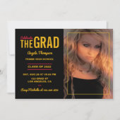 ブラック&金ゴールド卒業パーティー招待状 招待状 (正面)