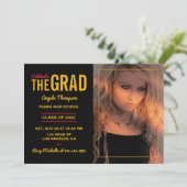 ブラック&金ゴールド卒業パーティー招待状 招待状 (スタンド正面)