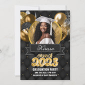 ブラック&金ゴールド卒業パーティー招待状 招待状 (正面)