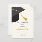 ブラック&金ゴールド卒業パーティー招待状 招待状 (正面/裏面)