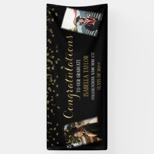 ブラック&金ゴールド卒業写真おめでとう 横断幕 (縦)