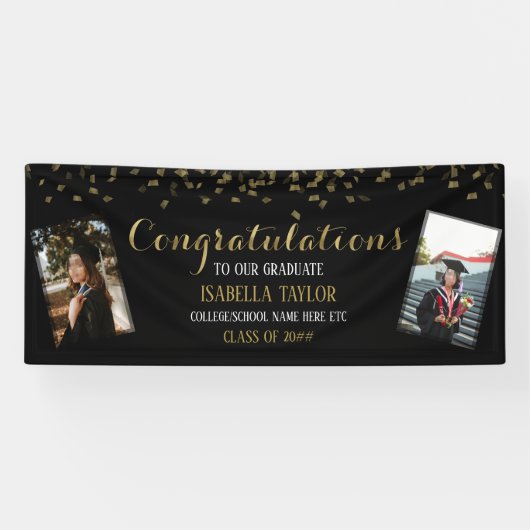 ブラック&金ゴールド卒業写真おめでとう 横断幕 (横)