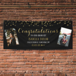 ブラック&金ゴールド卒業写真おめでとう 横断幕