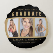 ブラック&金ゴールド卒業写真コラージュカスタム ラウンドクッション (裏面)