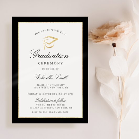 ブラック・金ゴールド卒業式の招待状 招待状