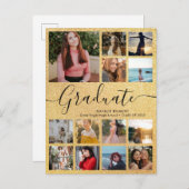 ブラック&金ゴールド卒業生13フォトコラージュ卒業 案内ポストカード (正面/裏面)