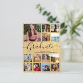 ブラック&金ゴールド卒業生13フォトコラージュ卒業 案内ポストカード (スタンド正面)