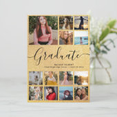 ブラック&金ゴールド卒業生13フォトコラージュ卒業 案内状 (スタンド正面)