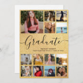 ブラック&金ゴールド卒業生13フォトコラージュ卒業 案内状 (正面/裏面)