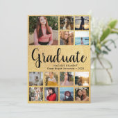 ブラック&金ゴールド卒業生13フォトコラージュ卒業 案内状 (スタンド正面)