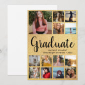 ブラック&金ゴールド卒業生13フォトコラージュ卒業 案内状 (正面/裏面)