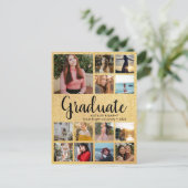 ブラック&金ゴールド卒業生14フォトコラージュ卒業 案内ポストカード (スタンド正面)