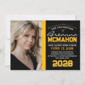 ブラック&金ゴールド卒業2写真のお知らせ 招待状 (正面)