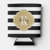 ブラック&金ゴールド名門私立校風のズストライプモノグラム 缶クーラー (正面)