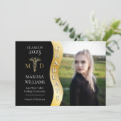 ブラック |金ゴールド大学院博士課程修了 案内状 (スタンド正面)