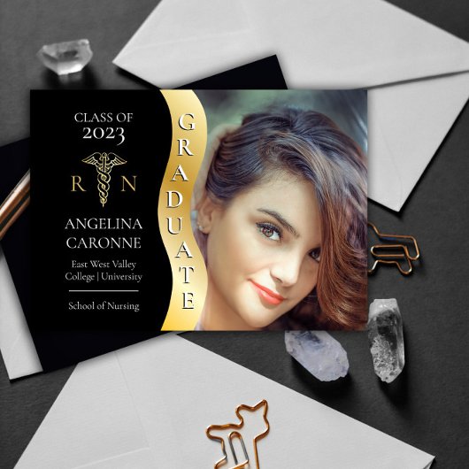 ブラック |金ゴールド大学院生Wave Caduceus RN看護グラード 案内状